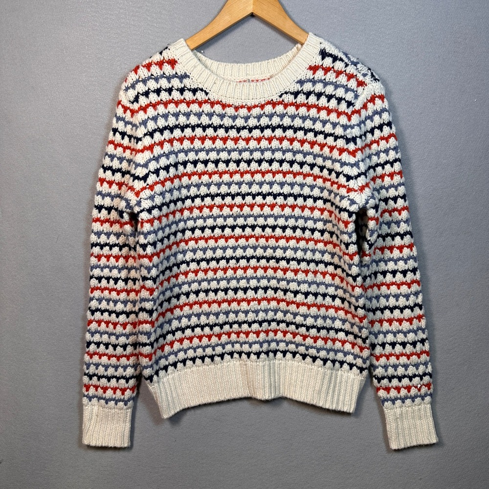 St Johns Bay Womens Crew Neck Textured Knit Striped Sweater Red Navy Ivory Cozy